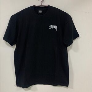 Stussy Black Tee with White Script Logo